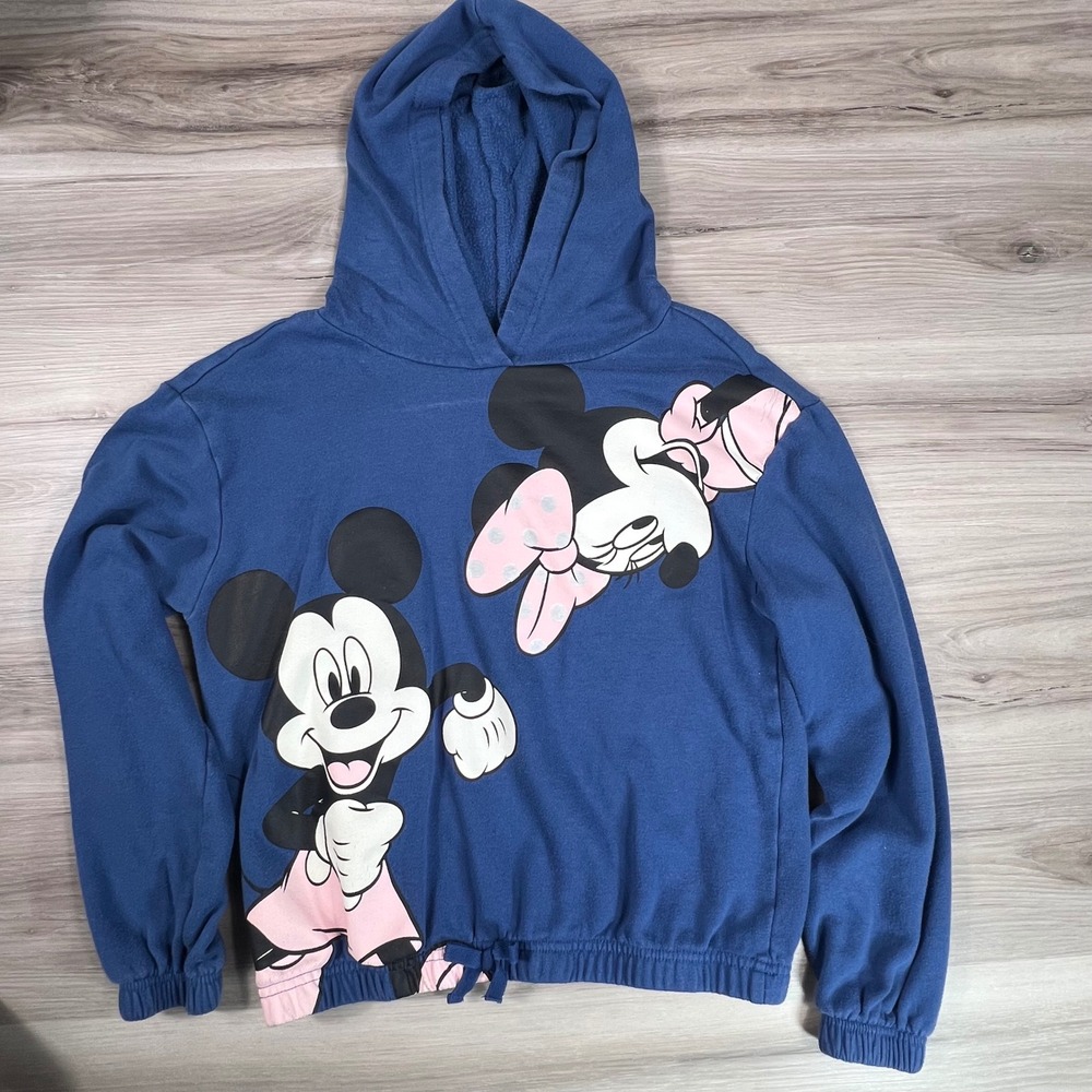 Disney Mickey Mouse Hoodie Girls L (14/16) Blue Drawstring Pullover‎ Sweatshirt